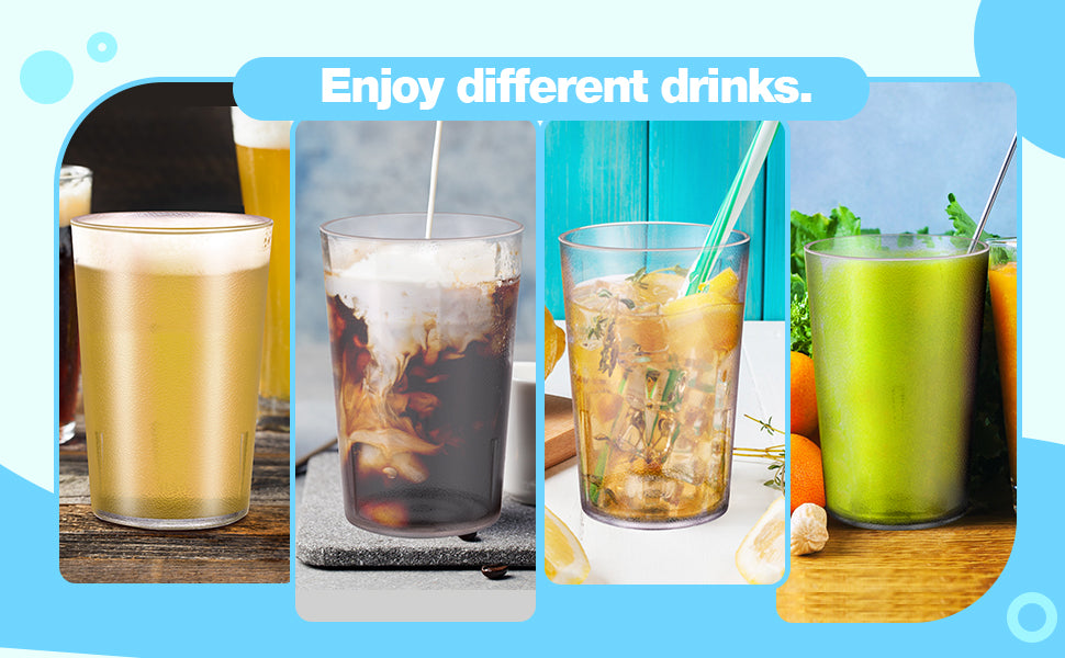 Break Resistant Drinking Glasses Reusable Clear Glass - Stackable Shatterproof Drink Tumblers for Cafe Party Catering Supplies -Frosted