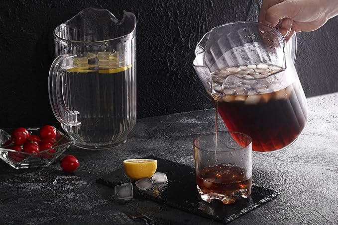 Plastic Pitchers 60 Ounce Clear Restaurant Jug Large Water Pitcher Carafe Serve Milk Tea Juice Drink for Parties and home - Unbreakable High Quality Plastic Pitcher Jug – Lifetime Warranty