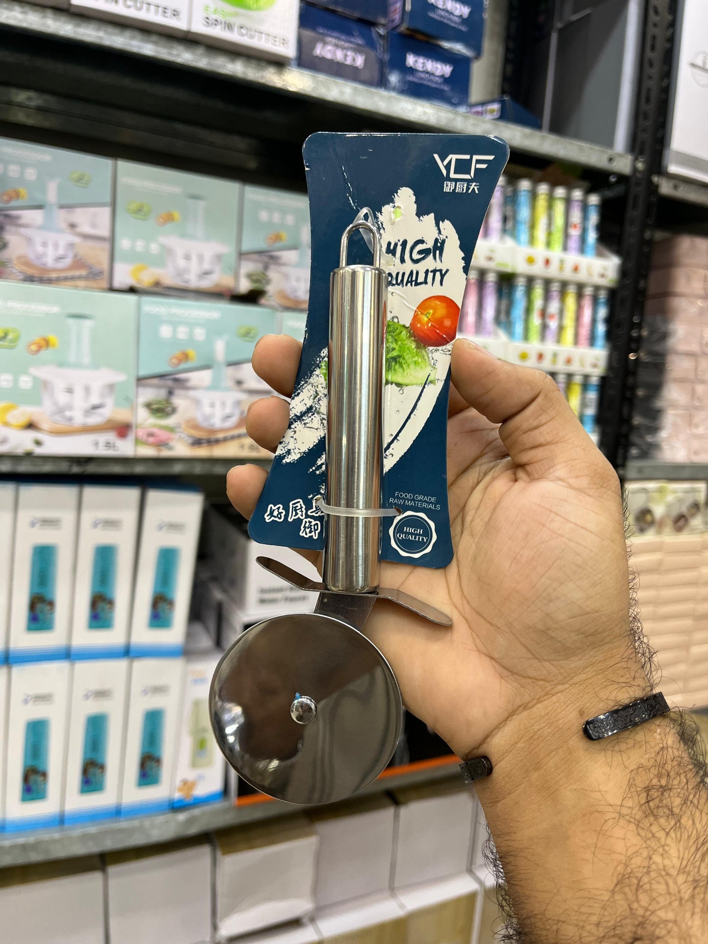 YCF stainless steel pizza cutter with packaging