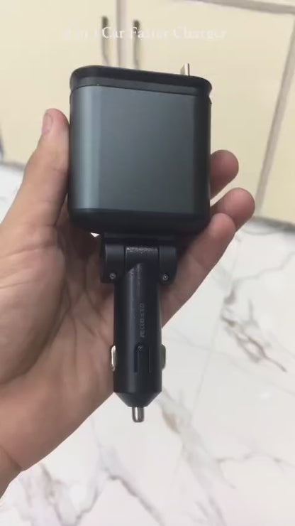 C6 4 in 1 Car Fast Mobile Charger 20W | Star Roof Lamp + Dual Retractable Cable
