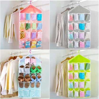 16-Pocket Multifunctional Hanging Organizer – Clear Door/Wall Storage Bag for Baby Clothes, Socks & Accessories