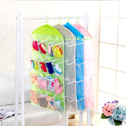 16-Pocket Multifunctional Hanging Organizer – Clear Door/Wall Storage Bag for Baby Clothes, Socks & Accessories