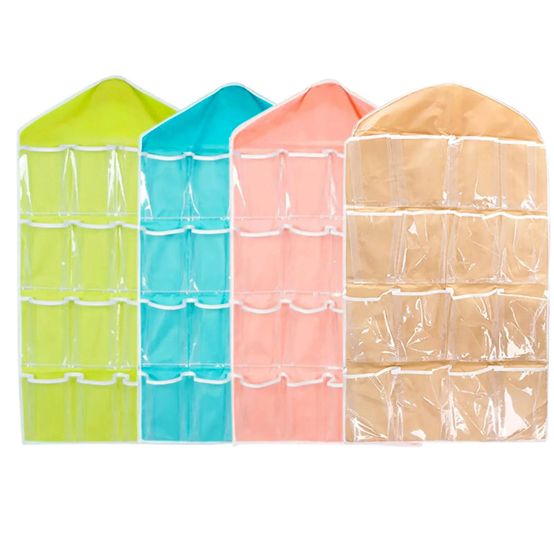16-Pocket Multifunctional Hanging Organizer – Clear Door/Wall Storage Bag for Baby Clothes, Socks & Accessories