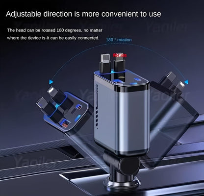 C6 4 in 1 Car Fast Mobile Charger 20W | Star Roof Lamp + Dual Retractable Cable
